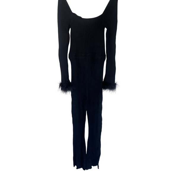 Lovers and Friends Evana Feather Jumpsuit in Black Small New Womens Knit Feather - Picture 5 of 9